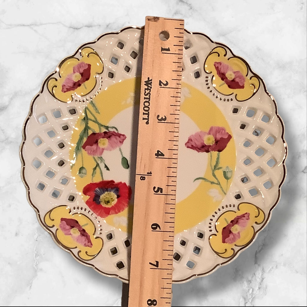 Grace Teaware Poppy Floral Cup & Lattice Saucer Set With Salad Plate 3pc Set