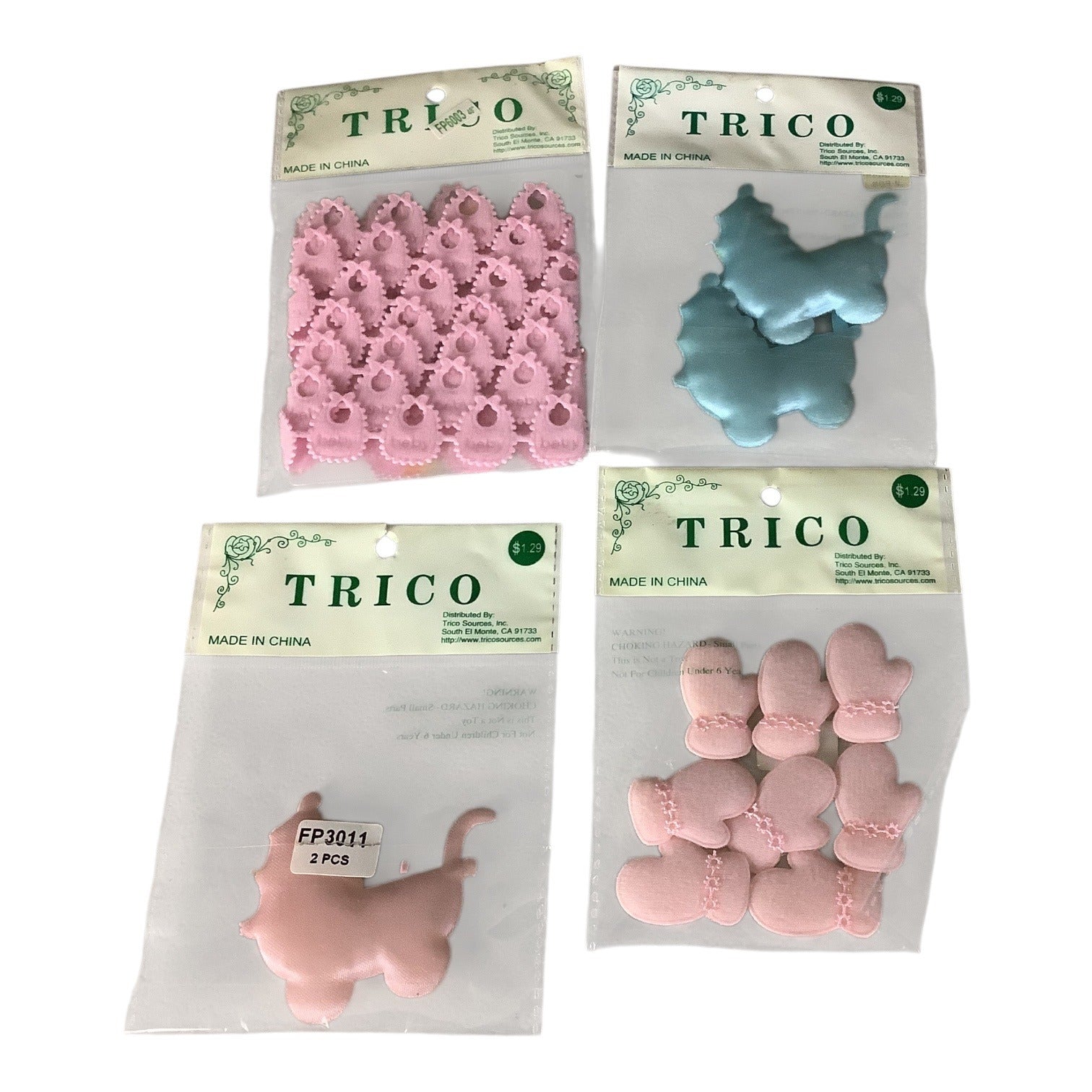Trico Baby Themed Craft Embellishments 4 Sets Pink And Blue Colors