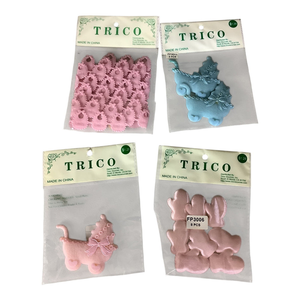 Trico Baby Themed Craft Embellishments 4 Sets Pink And Blue Colors