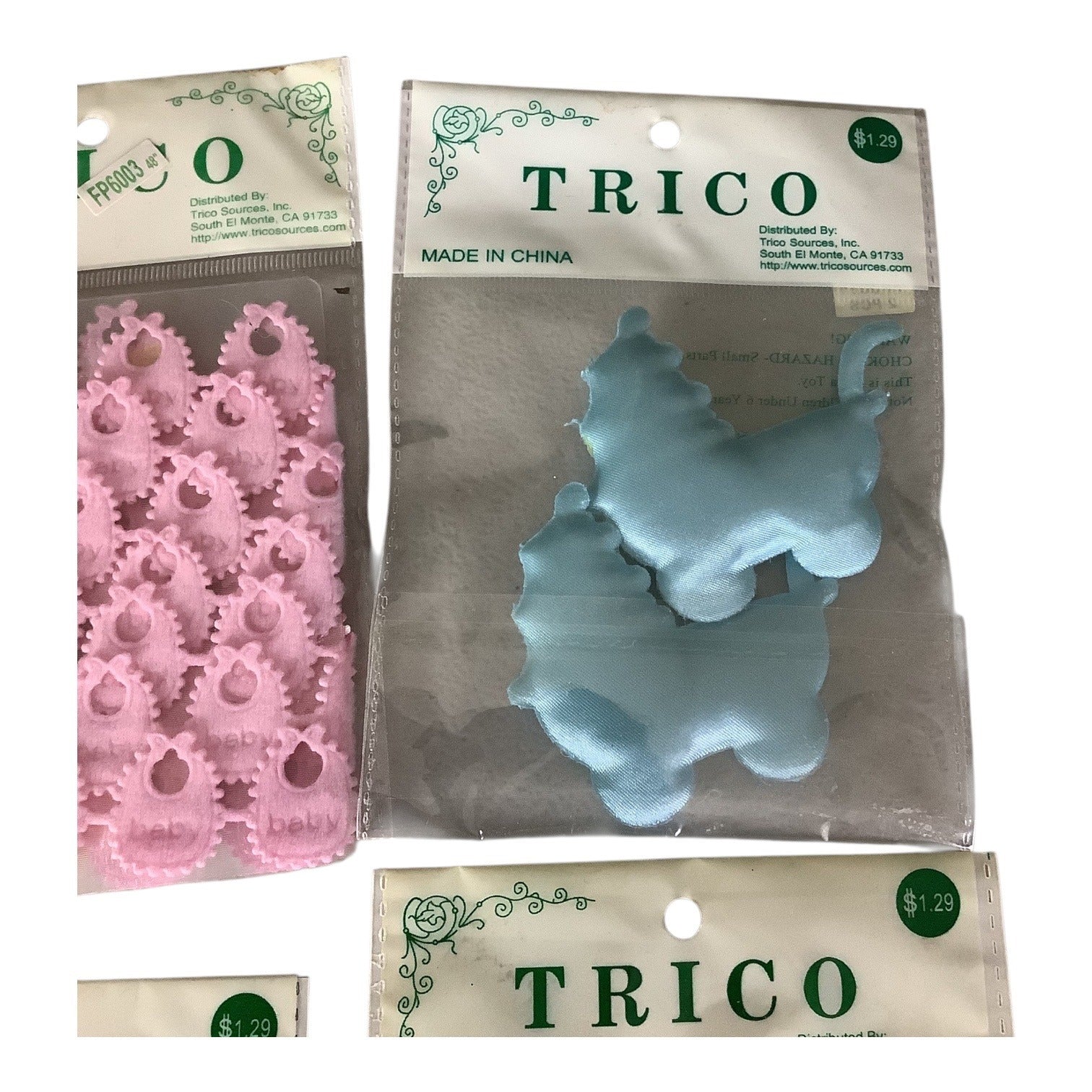 Trico Baby Themed Craft Embellishments 4 Sets Pink And Blue Colors