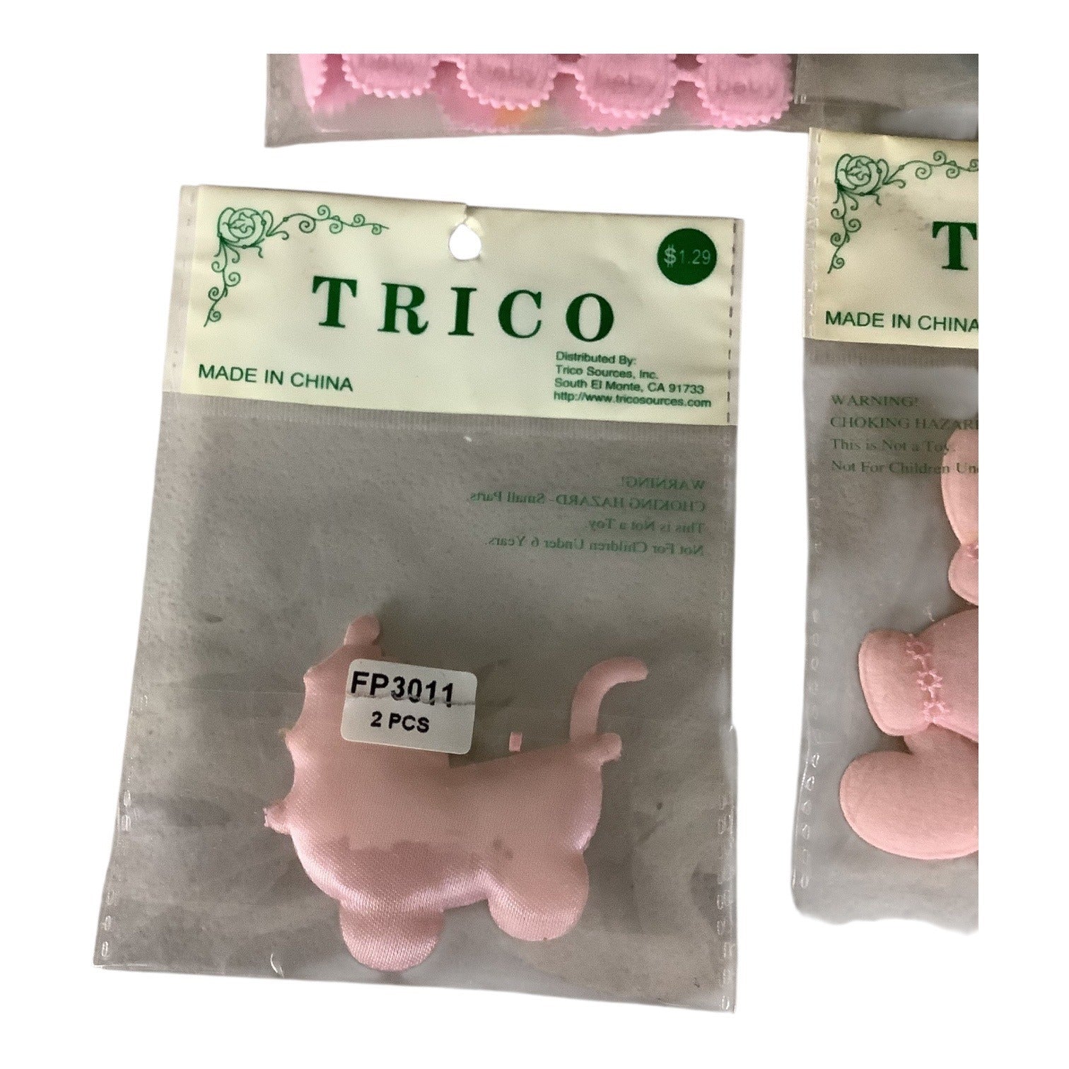 Trico Baby Themed Craft Embellishments 4 Sets Pink And Blue Colors