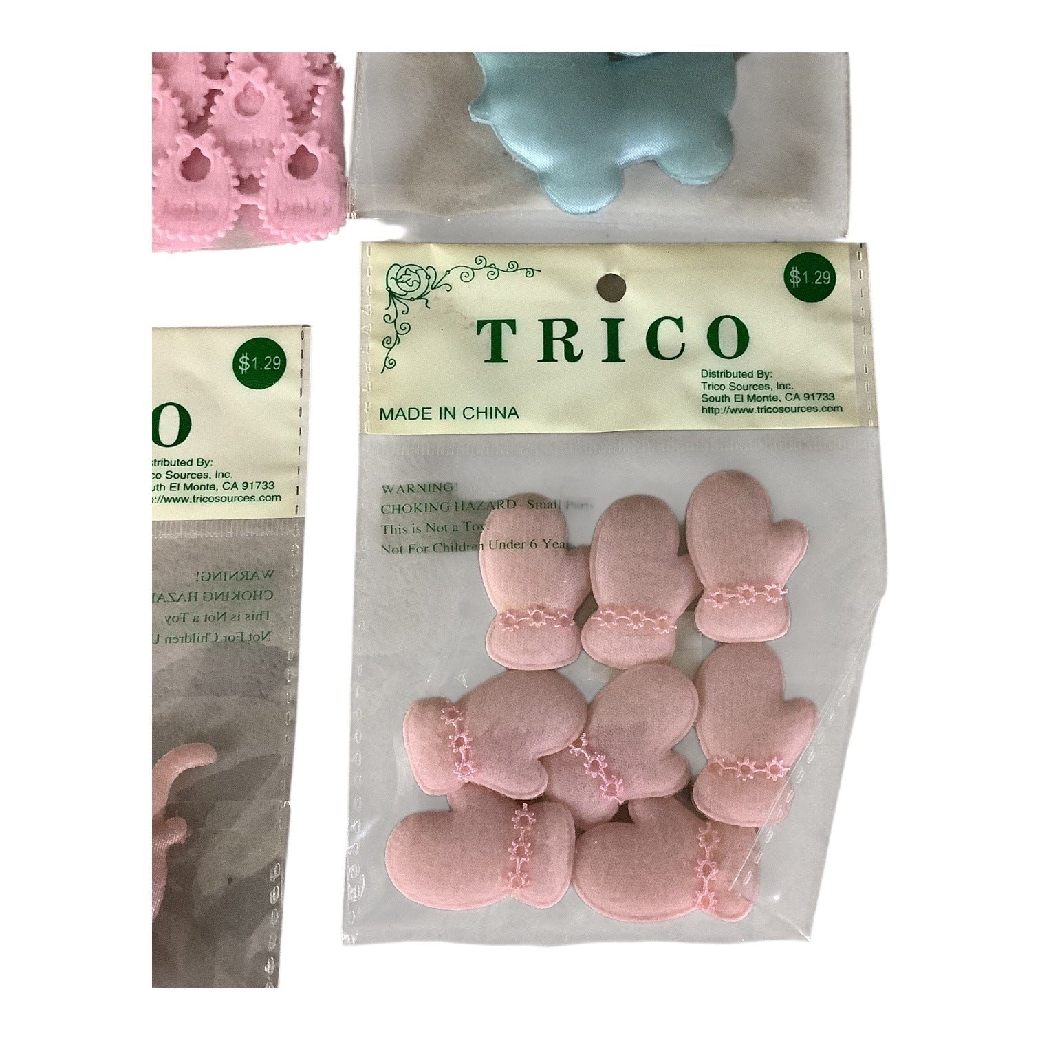 Trico Baby Themed Craft Embellishments 4 Sets Pink And Blue Colors