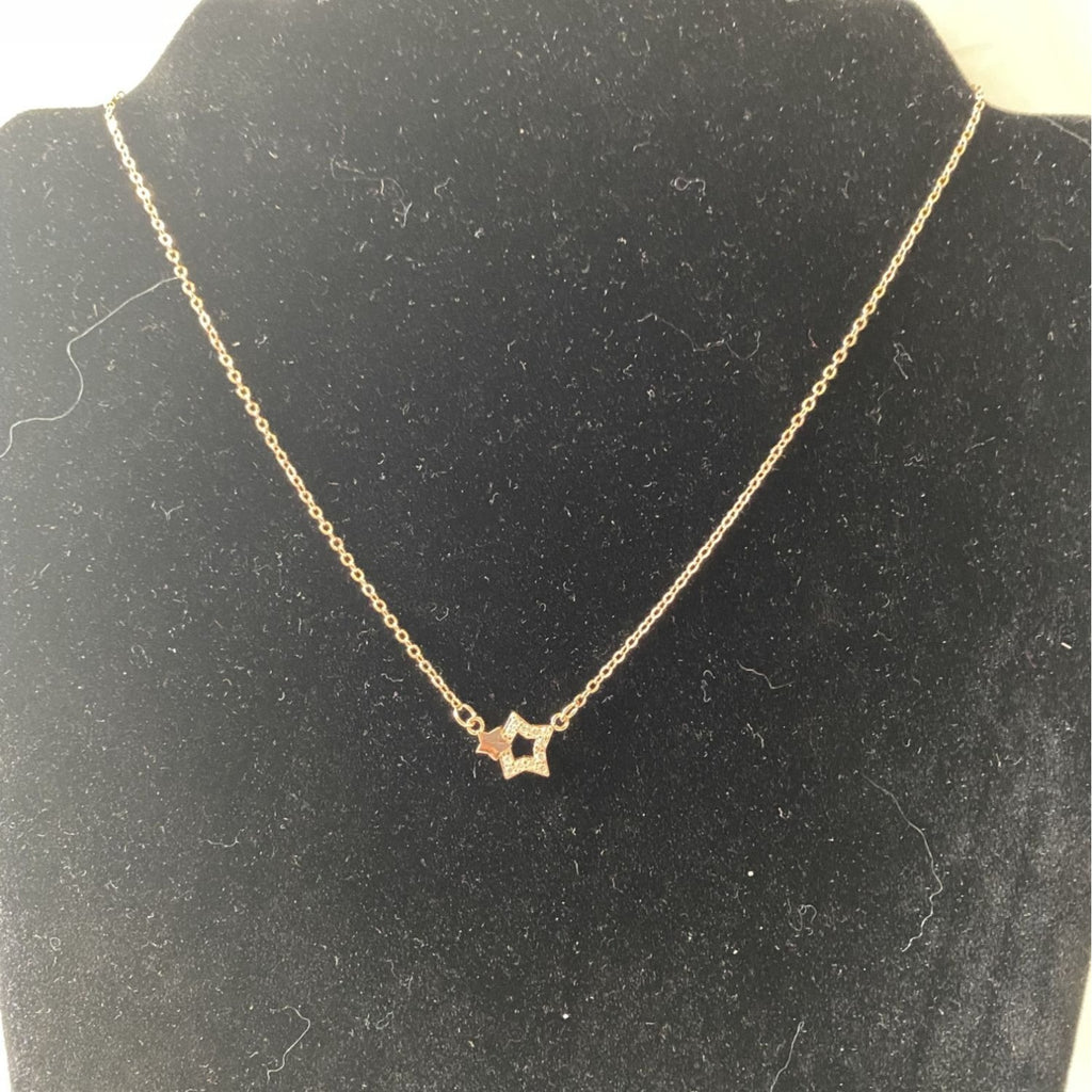 Two Star Rose Gold Necklace With Rhinestones Elegant Lightweight Pendant Jewelry