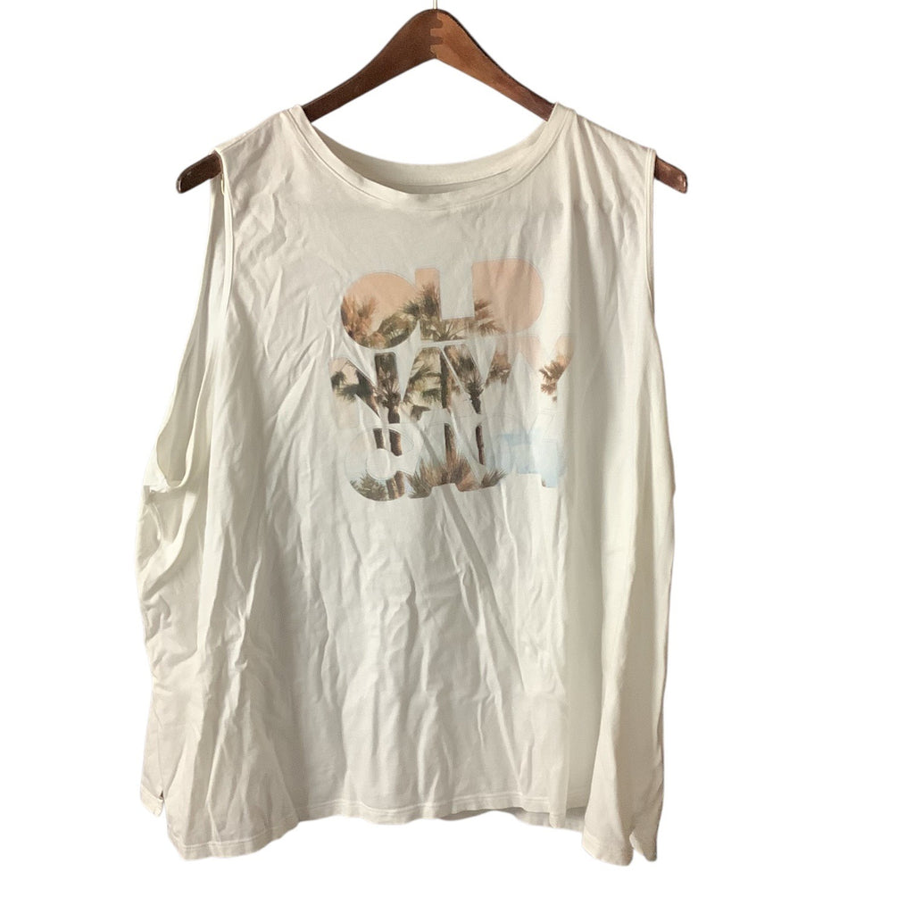 Old Navy Womens Graphic Tank Top Size 4X White Palm Tree Print Sleeveless