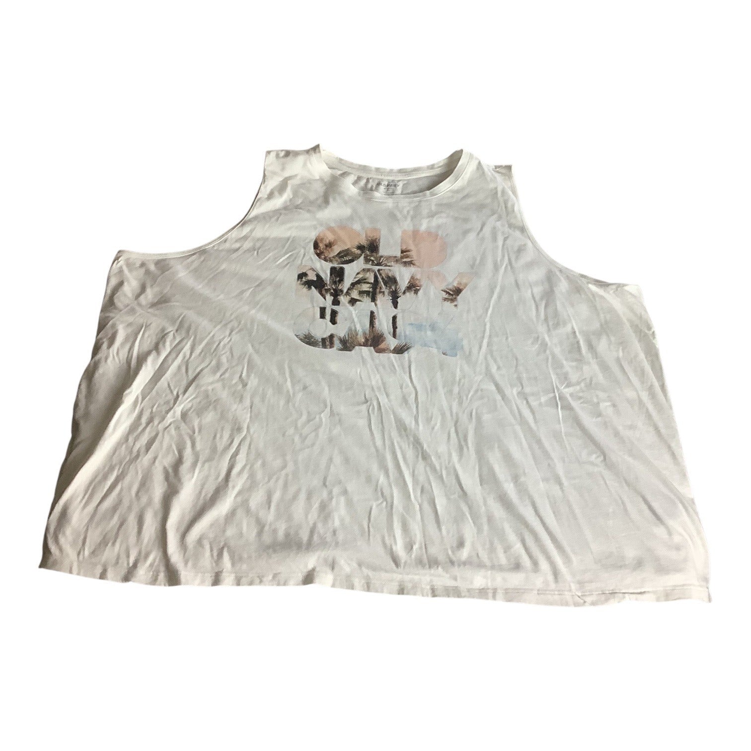 Old Navy Womens Graphic Tank Top Size 4X White Palm Tree Print Sleeveless