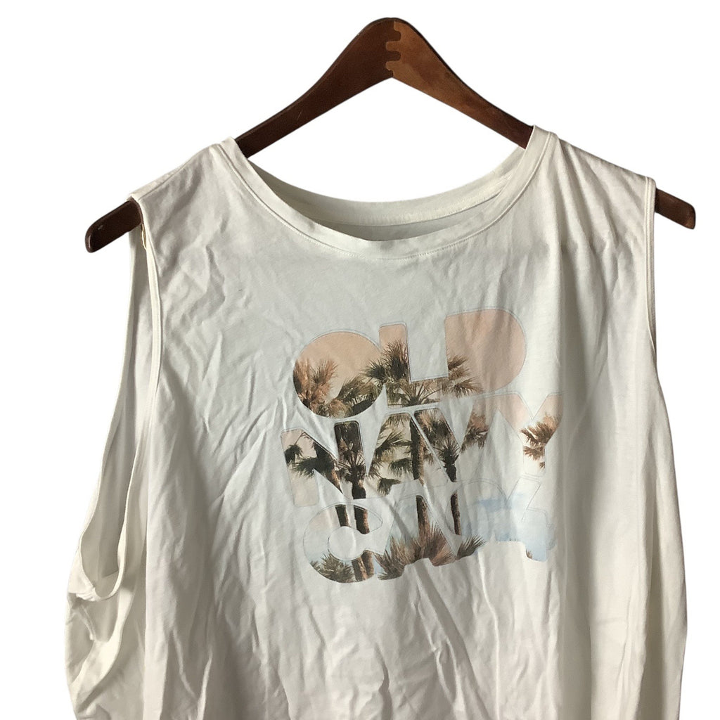 Old Navy Womens Graphic Tank Top Size 4X White Palm Tree Print Sleeveless