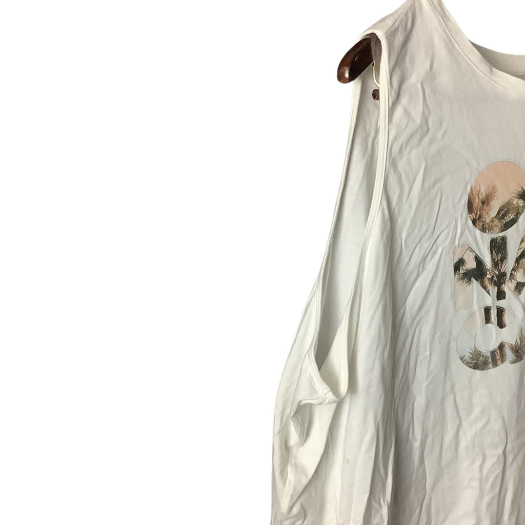 Old Navy Womens Graphic Tank Top Size 4X White Palm Tree Print Sleeveless