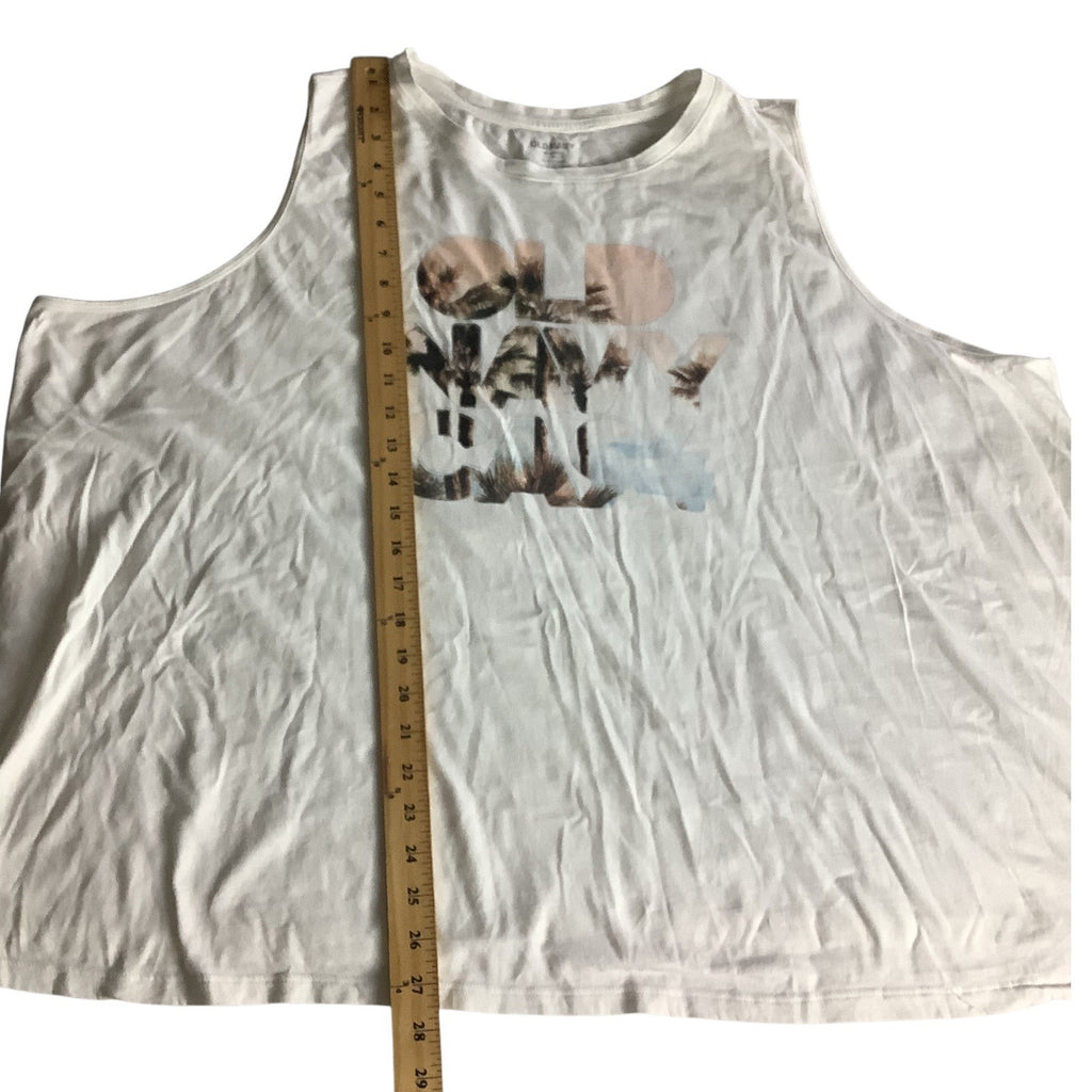 Old Navy Womens Graphic Tank Top Size 4X White Palm Tree Print Sleeveless