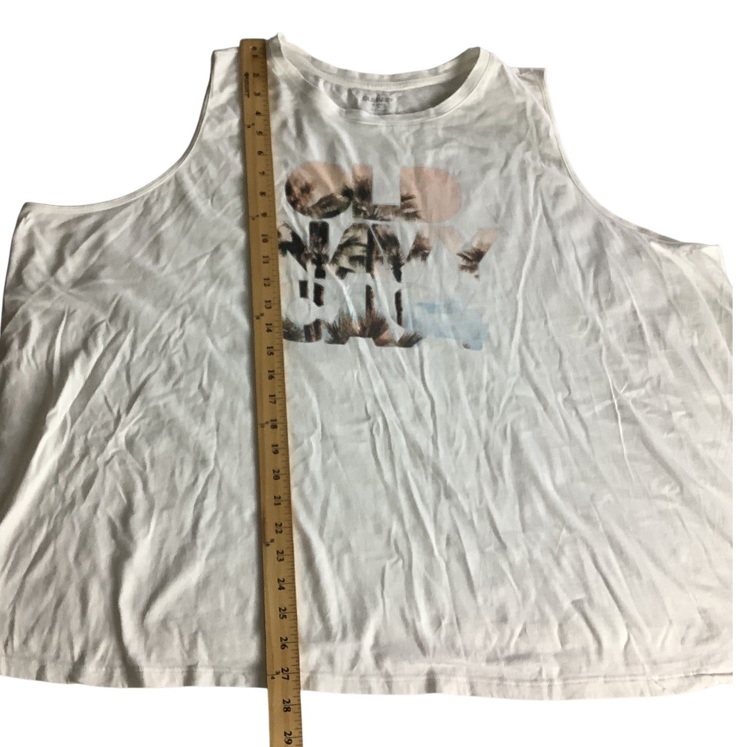 Old Navy Womens Graphic Tank Top Size 4X White Palm Tree Print Sleeveless