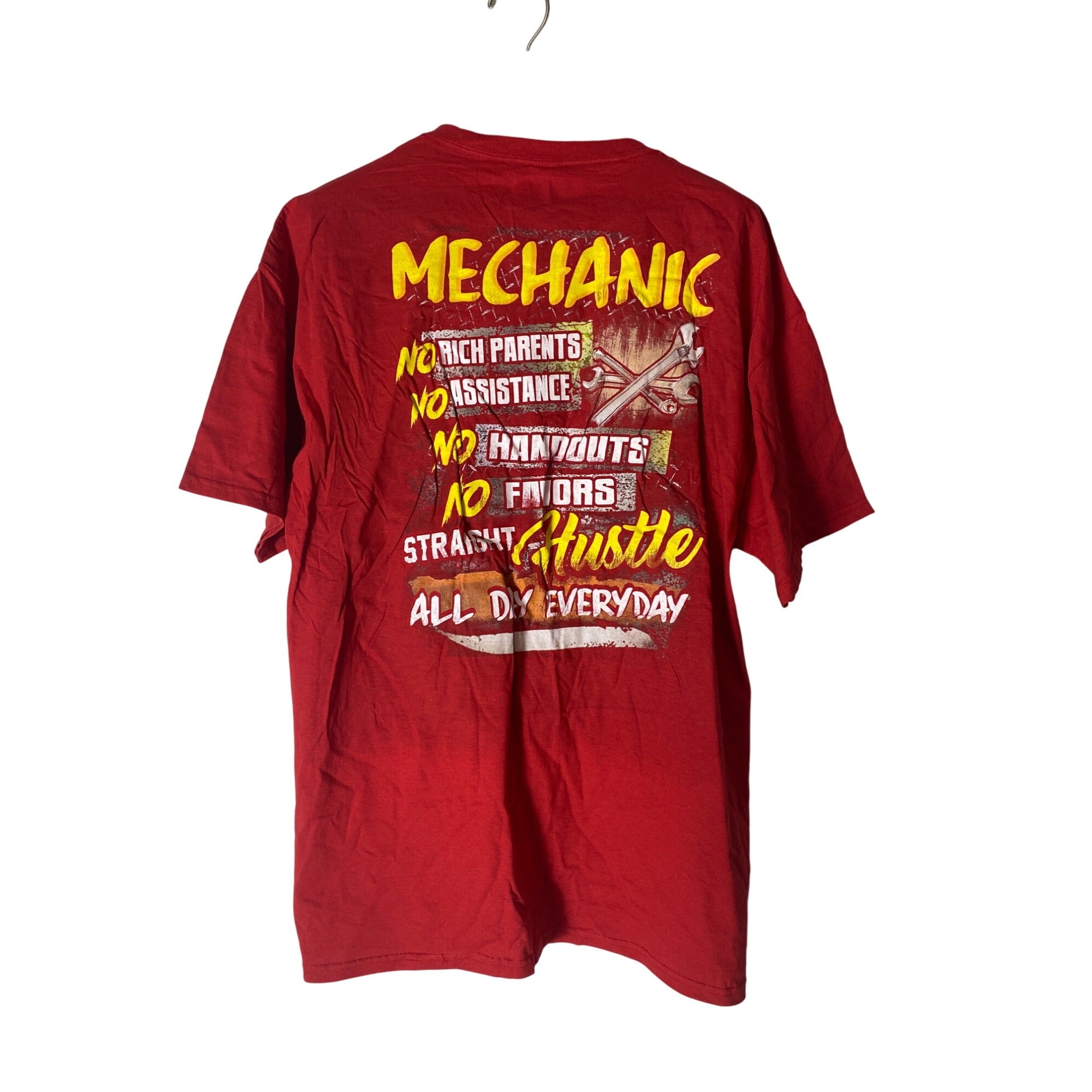 Fruit Of The Loom Men's Red "Mechanic" Graphic T-Shirt XL Crew Neck Short Sleeves