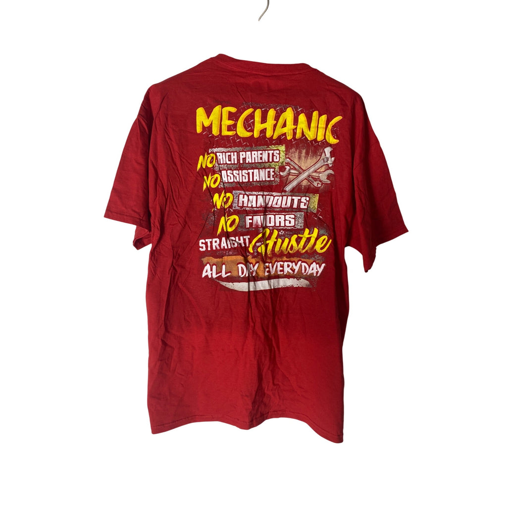 Fruit Of The Loom Men's Red "Mechanic" Graphic T-Shirt XL Crew Neck Short Sleeves